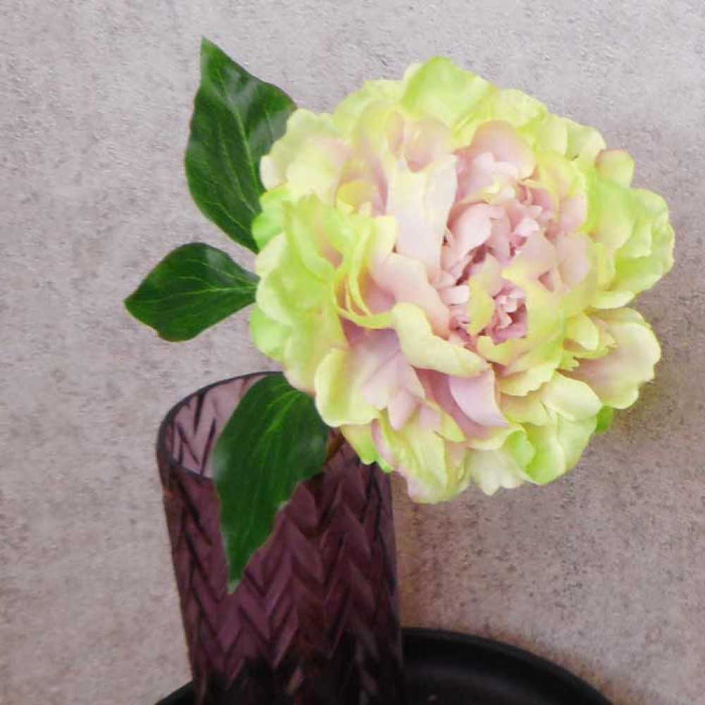 Artificial Peony Flowers Pink Green 55cm Artificial Flowers